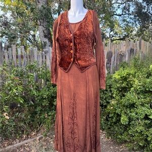 Vintage Rust Brown Velvet Dress